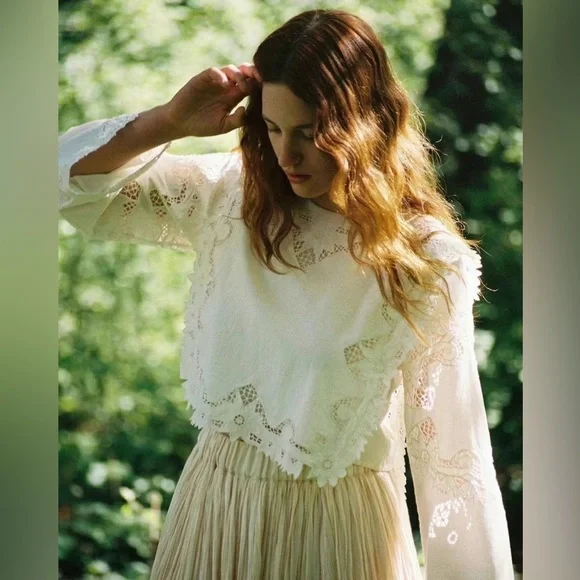 NWT Sea New York Anita Lace Eyelet Cotton Linen Blouse Top - Picture 1 of 9